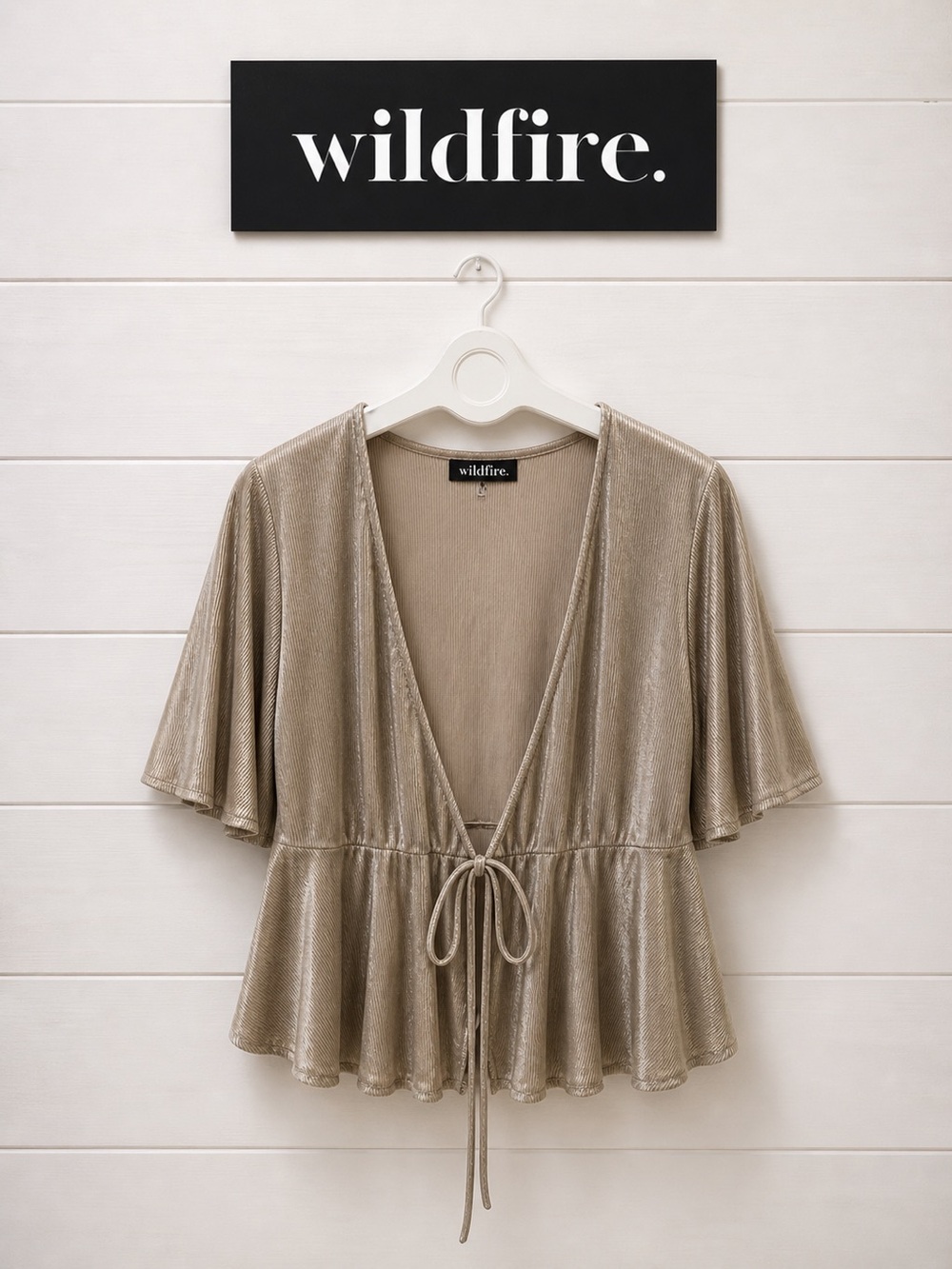 WILDFIRE Beige Velvet Tie-Front Top Size L